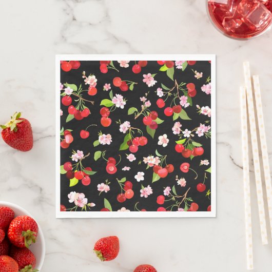 Serviette En Papier Motif Cerise 2 (En situation)