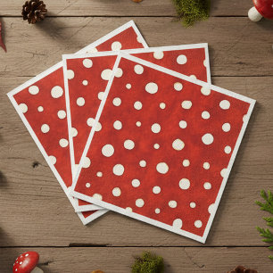 Serviette En Papier Motif Champignon Fée Rouge et Blanc à pois