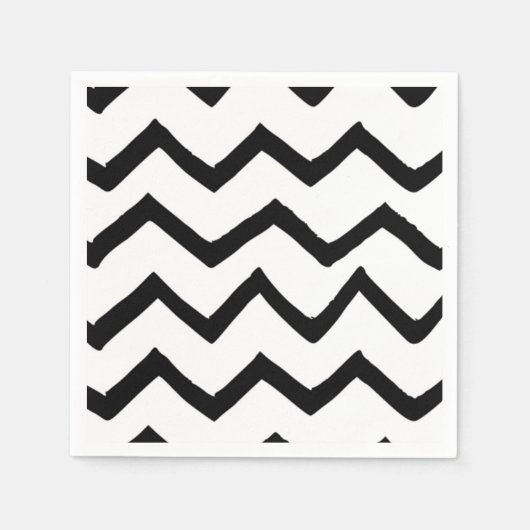 Serviette En Papier Motif Chevron peint à la main noire et blanche (Devant)
