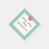 Serviette En Papier Motif Chevron vert Mint | Monogramme de corail (Coin)