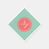 Serviette En Papier Motif Chevron vert Mint | Monogramme de corail (Coin)