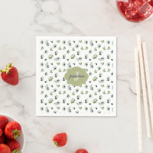 Serviette En Papier Motif chic aquarelle Monogramme nom Vert Olive