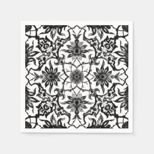Serviette En Papier Motif chinois Art Nouveau - Noir et Blanc