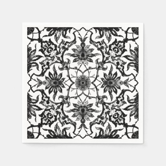Serviette En Papier Motif chinois Art Nouveau - Noir et Blanc (Devant)