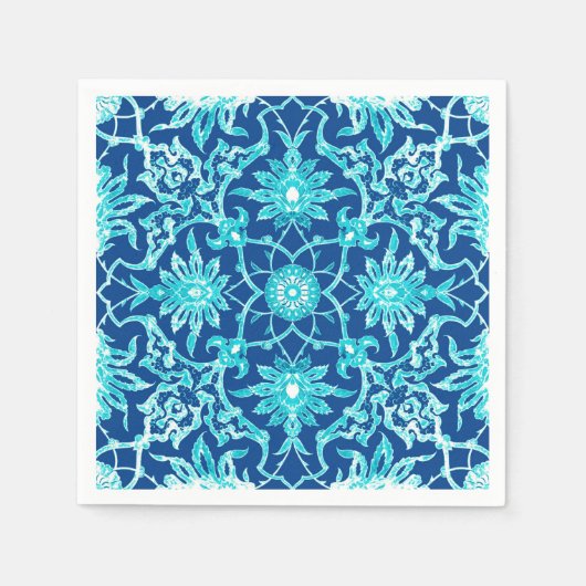 Serviette En Papier Motif chinois Art Nouveau - Turquoise et Bleu (Devant)