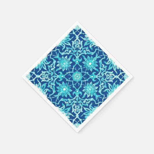 Serviette En Papier Motif chinois Art Nouveau - Turquoise et Bleu (Coin)