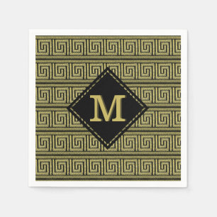 Serviette En Papier Motif Classique Clé Grecque en Or et Noir