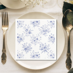 Serviette En Papier Motif classique de fleurs bleues Toile bleue franç