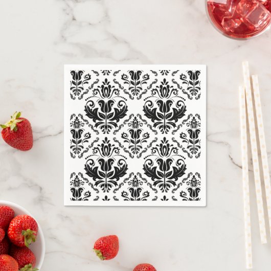 Serviette En Papier Motif classique noir blanc Damas - élégant chic (En situation)