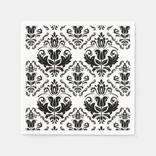 Serviette En Papier Motif classique noir blanc Damas - élégant chic (Devant)