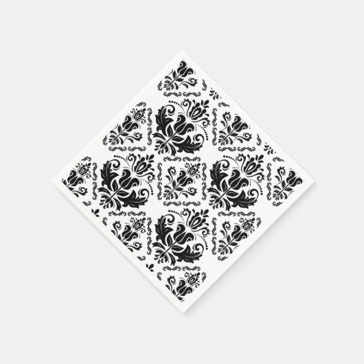 Serviette En Papier Motif classique noir blanc Damas - élégant chic (Coin)