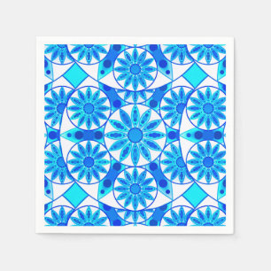 Serviette En Papier Motif, cobalt, turquoise et blanc de mandala