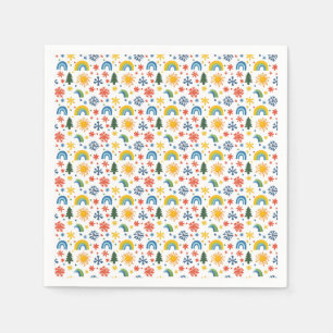 Serviette En Papier Motif coloré jouant avec arc-en-ciel et fleurs