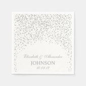 Serviette En Papier Motif Confetti en gris argenté et Mariage blanc (Devant)