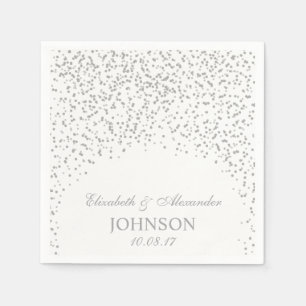 Serviette En Papier Motif Confetti en gris argenté et Mariage blanc