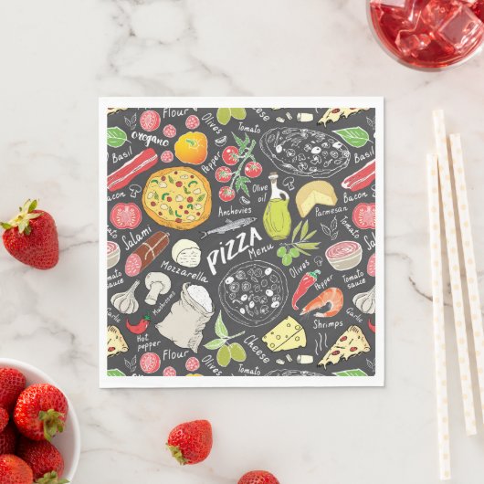 Serviette En Papier motif cool pizza carrelé (En situation)