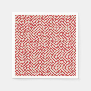 Serviette En Papier Motif Crème Et Ligne Abstraite Rouge