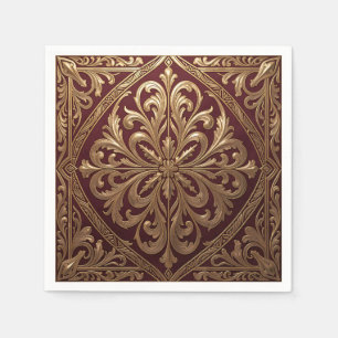 Serviette En Papier Motif d'acanthe doré orné Baroque rouge profond