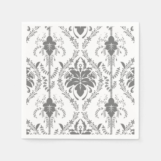 Serviette En Papier Motif Damask blanc et gris (Devant)