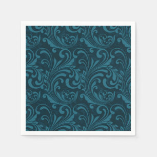 Serviette En Papier Motif damassé floral sarcelle foncé
