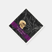Serviette En Papier Motif damassé mariage du crâne gothique noir (Coin)