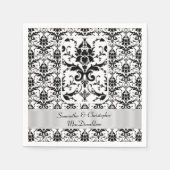 Serviette En Papier Motif damassé mariage noir et blanc (Devant)
