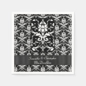 Serviette En Papier Motif damassé mariage noir et blanc (Devant)