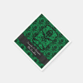 Serviette En Papier Motif damassé mariage noir et vert (Coin)