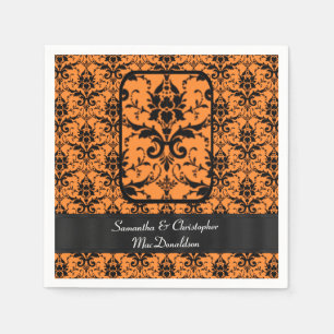Serviette En Papier Motif damassé noir et orange