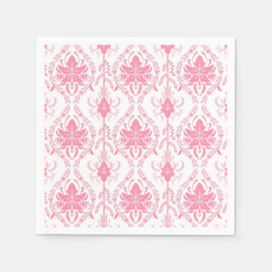 Serviette En Papier motif damassé rose blanc (Devant)