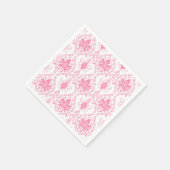 Serviette En Papier motif damassé rose blanc (Coin)