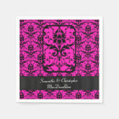 Serviette En Papier Motif damassé rose noir et fuchsia (Devant)