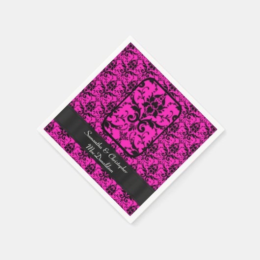 Serviette En Papier Motif damassé rose noir et fuchsia (Coin)