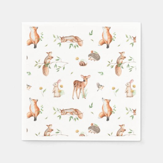 Serviette En Papier Motif d'amis animaux de bois mignon (Devant)