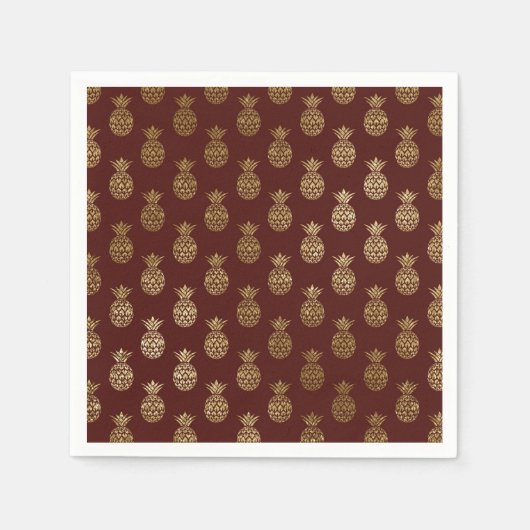Serviette En Papier Motif d'ananas Bourgogne et d'huile d'or (Devant)