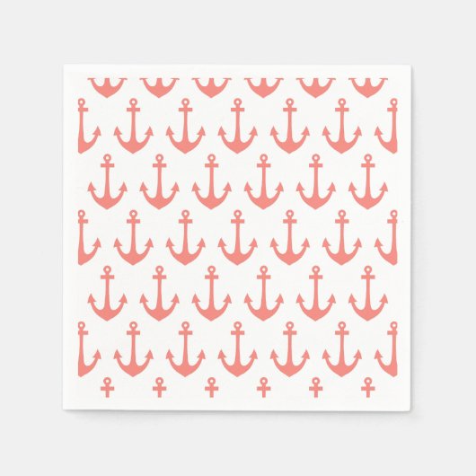 Serviette En Papier Motif d'Ancre marine rose corail (Devant)