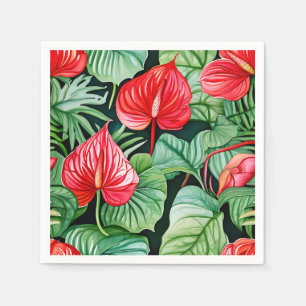 Serviette En Papier Motif d'aquarelle Anthurium vibrant