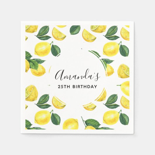 Serviette En Papier Motif d'aquarelle aux citrons jaunes (Devant)