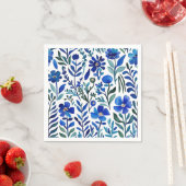 Serviette En Papier Motif d'aquarelle aux fleurs bleues (En situation)