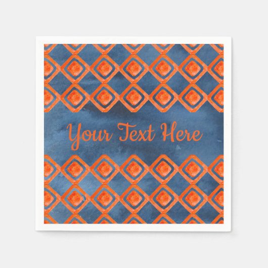Serviette En Papier Motif d'aquarelle bleu orange Navy (Devant)