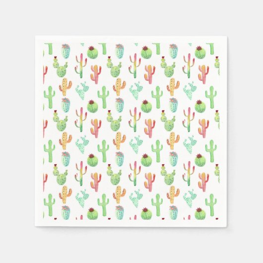 Serviette En Papier Motif d'aquarelle Cactus Pastel (Devant)