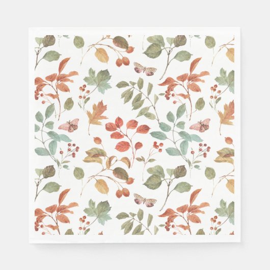 Serviette En Papier Motif d'aquarelle de feuillage de automne rustique (Devant)