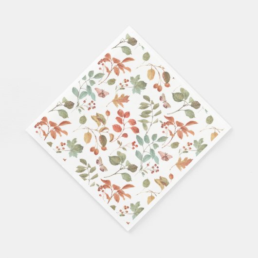 Serviette En Papier Motif d'aquarelle de feuillage de automne rustique (Coin)