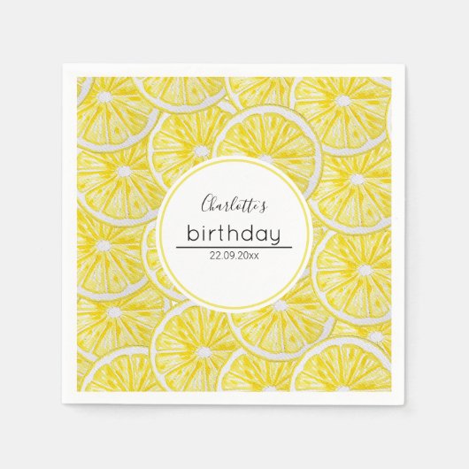 Serviette En Papier Motif d'aquarelle des tranches de citron (Devant)