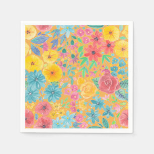 Serviette En Papier Motif d'aquarelle florale en jaune