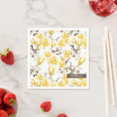 Serviette En Papier Motif d'aquarelle jaune et blanc Magnolia Blossom (En situation)