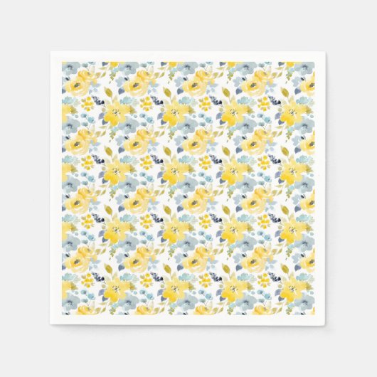 Serviette En Papier Motif d'aquarelle jaune et bleu (Devant)