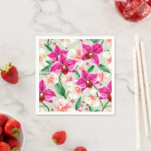 Serviette En Papier Motif d'aquarelle orchidée dynamique à Magenta (En situation)