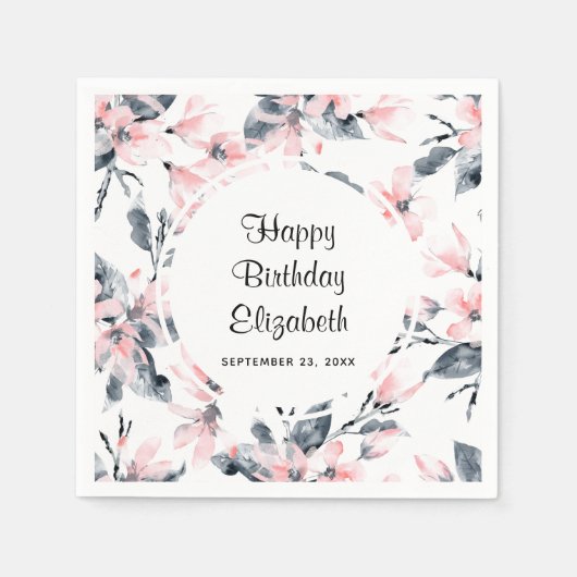 Serviette En Papier Motif d'aquarelle rose et gris (Devant)