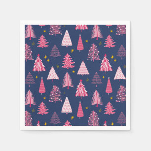 Serviette En Papier Motif d'arbre de Noël bleu et rose